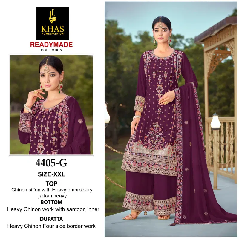 Khas 4405 Chinon Chiffon Readymade Pakistani Suits Exporters In India